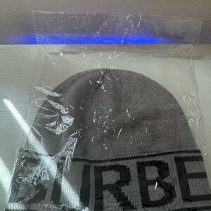 Burberry Gray Knit Beanie with Black Logo